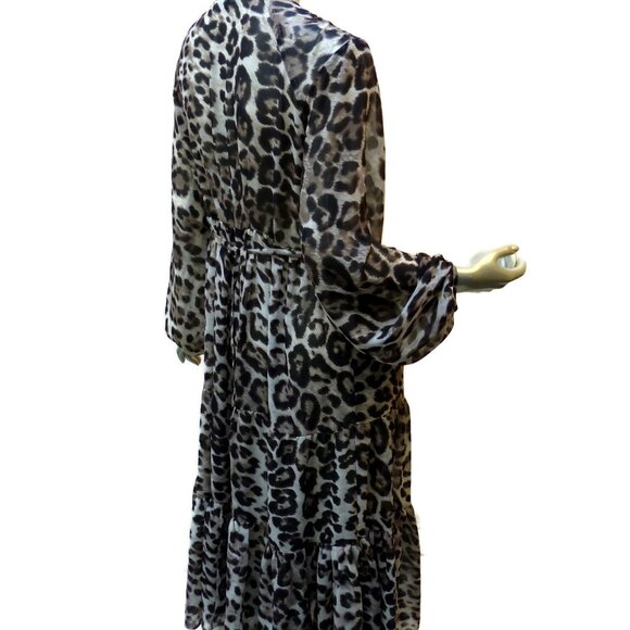 FATE Sheer Leopard Print Tiered Dress Small Empire Basque Waist Boho Goth Fitted - Picture 6 of 8